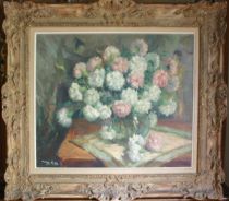 tableau Le bouquet Aers Marguerite fleurs  huile toile 2ième moitié 20e siècle