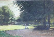 tableau Promenade au parc Cottart Edouard Louis paysage,personnage,scène de genre  huile toile 19e siècle