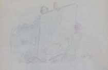tableau Dans l'atelier Dommergue Jean-Gabriel scène de genre  crayon papier 1ère moitié 20e siècle