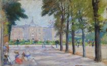 tableau Jardin du Luxembour Schack  architecture,personnage,scne de genre impressionnisme pastel  1re moiti 20e sicle
