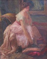 tableau L'lgante Verschaffelt Edouard personnage,scne de genre impressionnisme huile toile 1re moiti 20e sicle