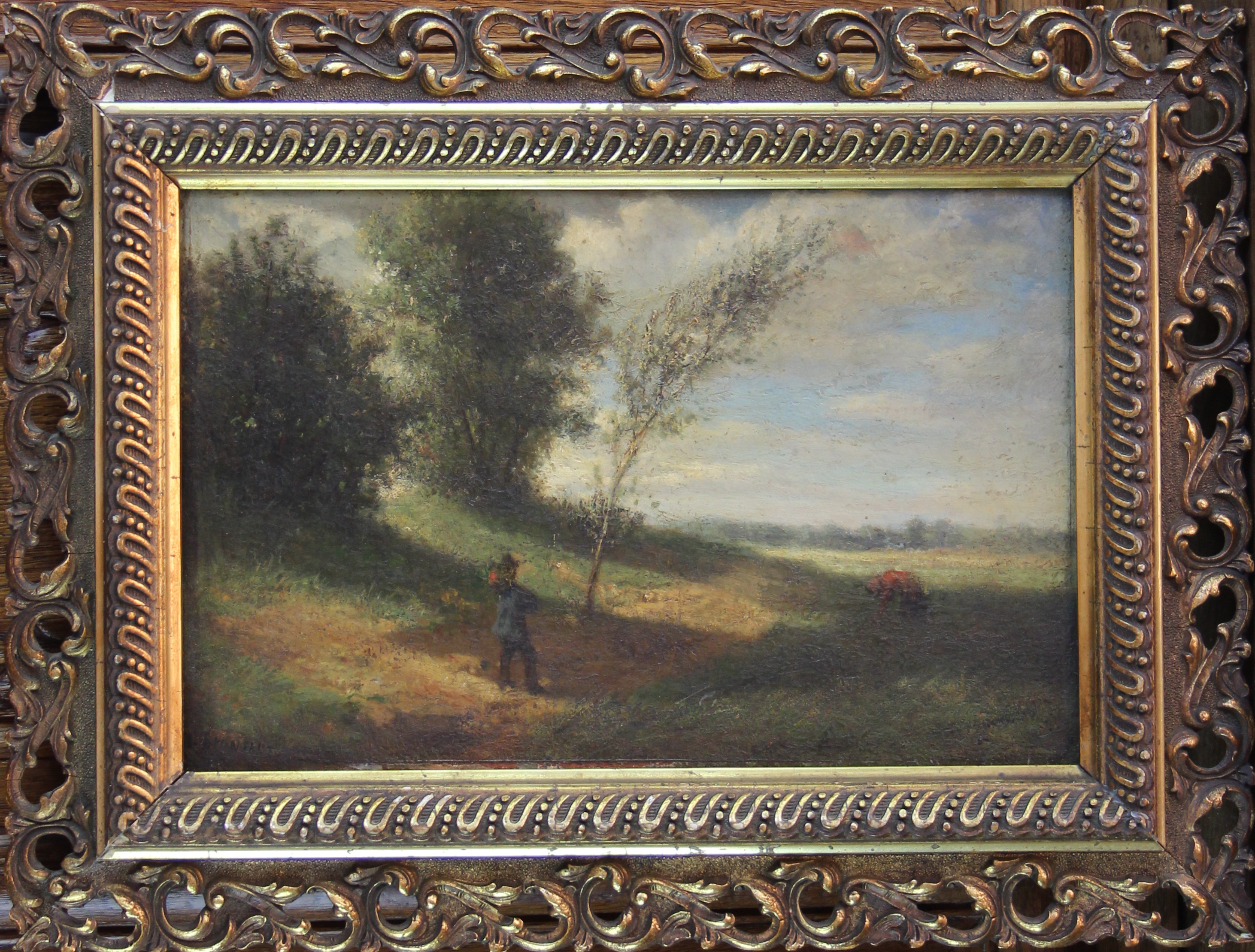 tableau La campagne / 2 Brunfaut  paysage,personnage,scne rurale  huile panneau en acajou 19e sicle