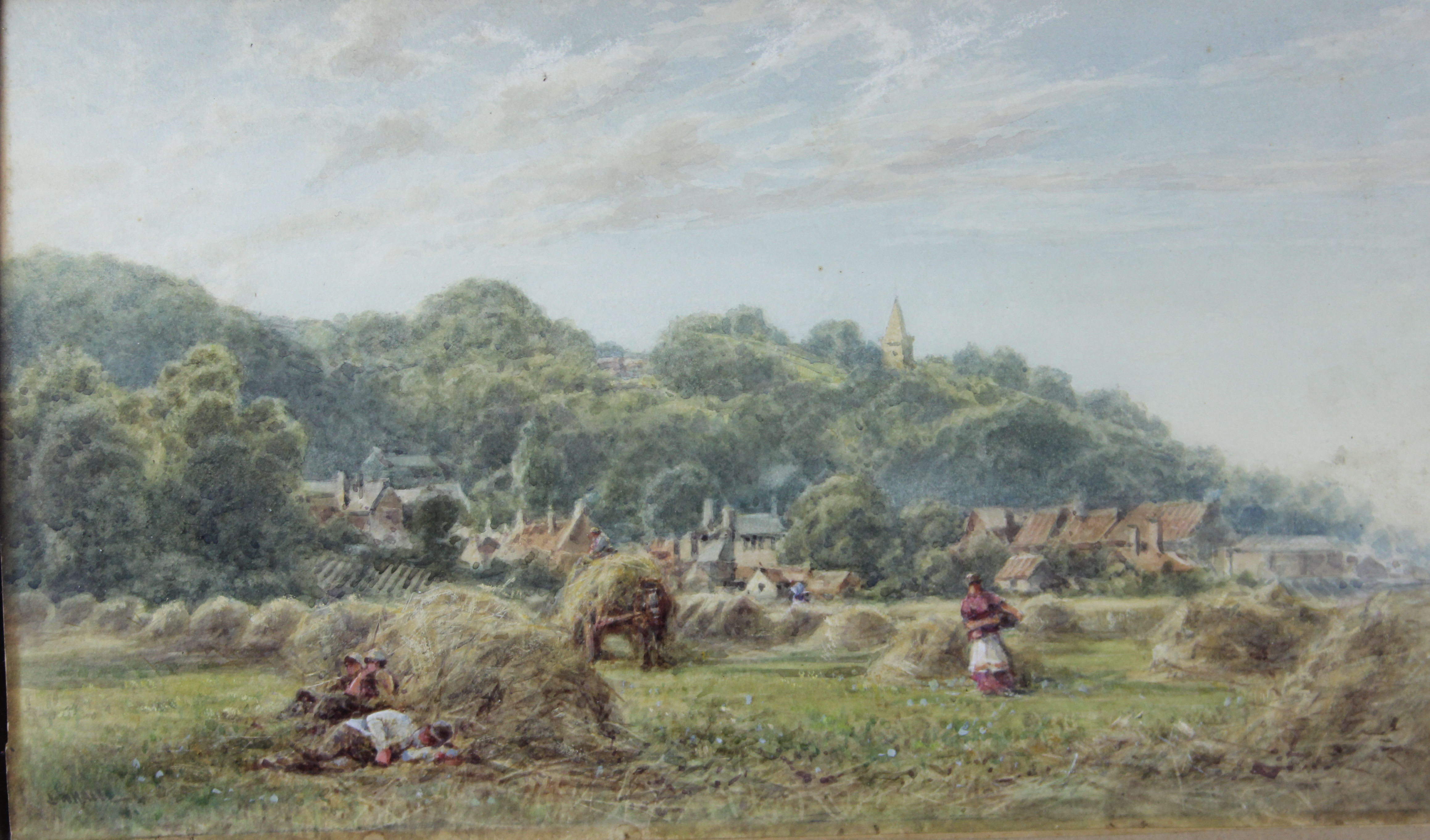tableau Travail aux champs   paysage,scne rurale,village impressionnisme aquarelle papier 