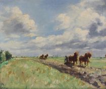 tableau Travail aux champs Abeloos Victor animaux,paysage,scène rurale  huile toile 