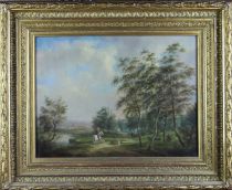 tableau Le voyageur   paysage,scène de genre  huile panneau 19e siècle