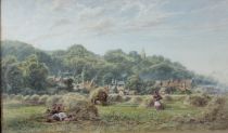 tableau Travail aux champs   paysage,scène rurale,village impressionnisme aquarelle papier 