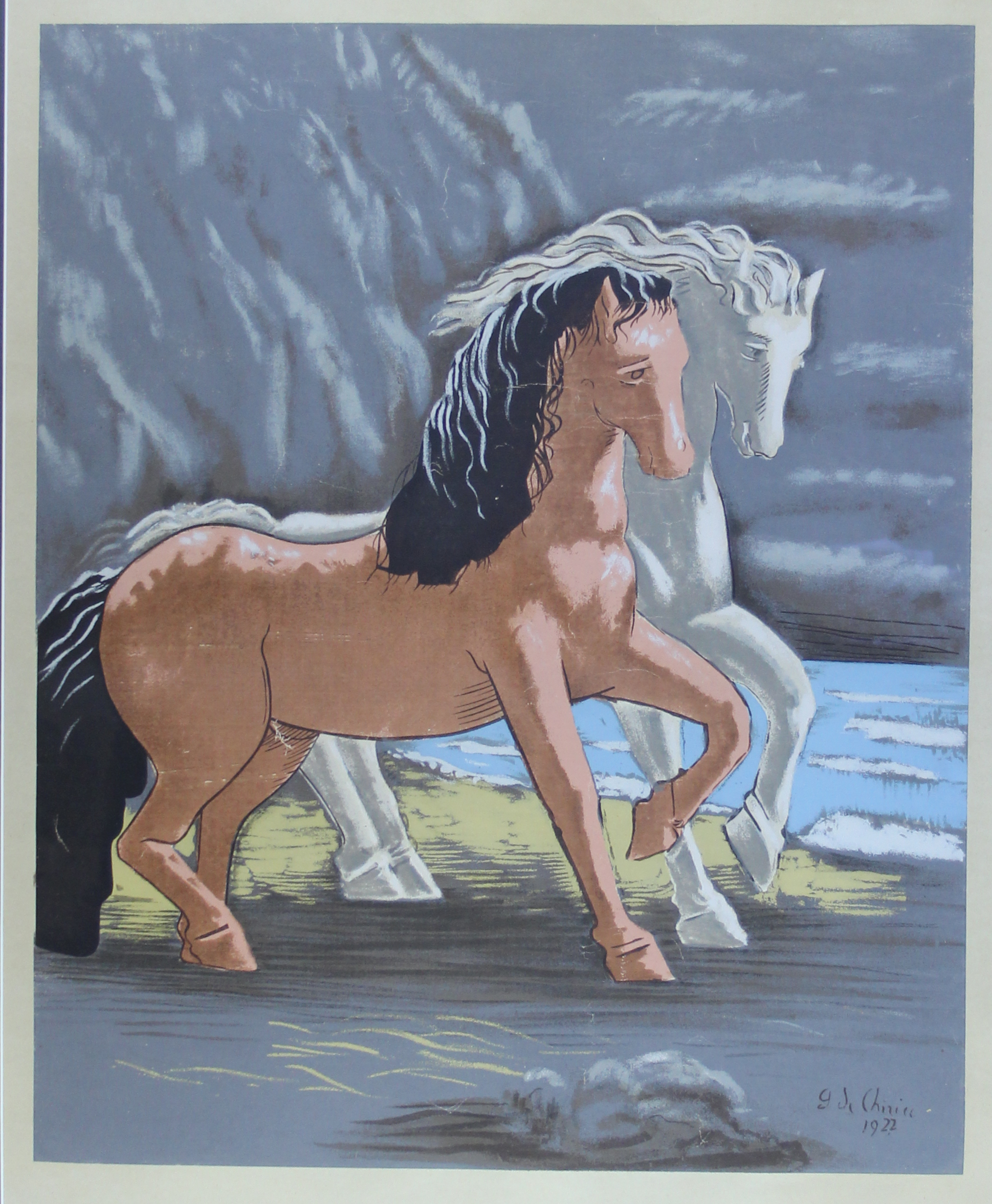 tableau Les chevaux de Chirico Giorgio animaux,mode,moderne  estampe papier 1re moiti 20e sicle
