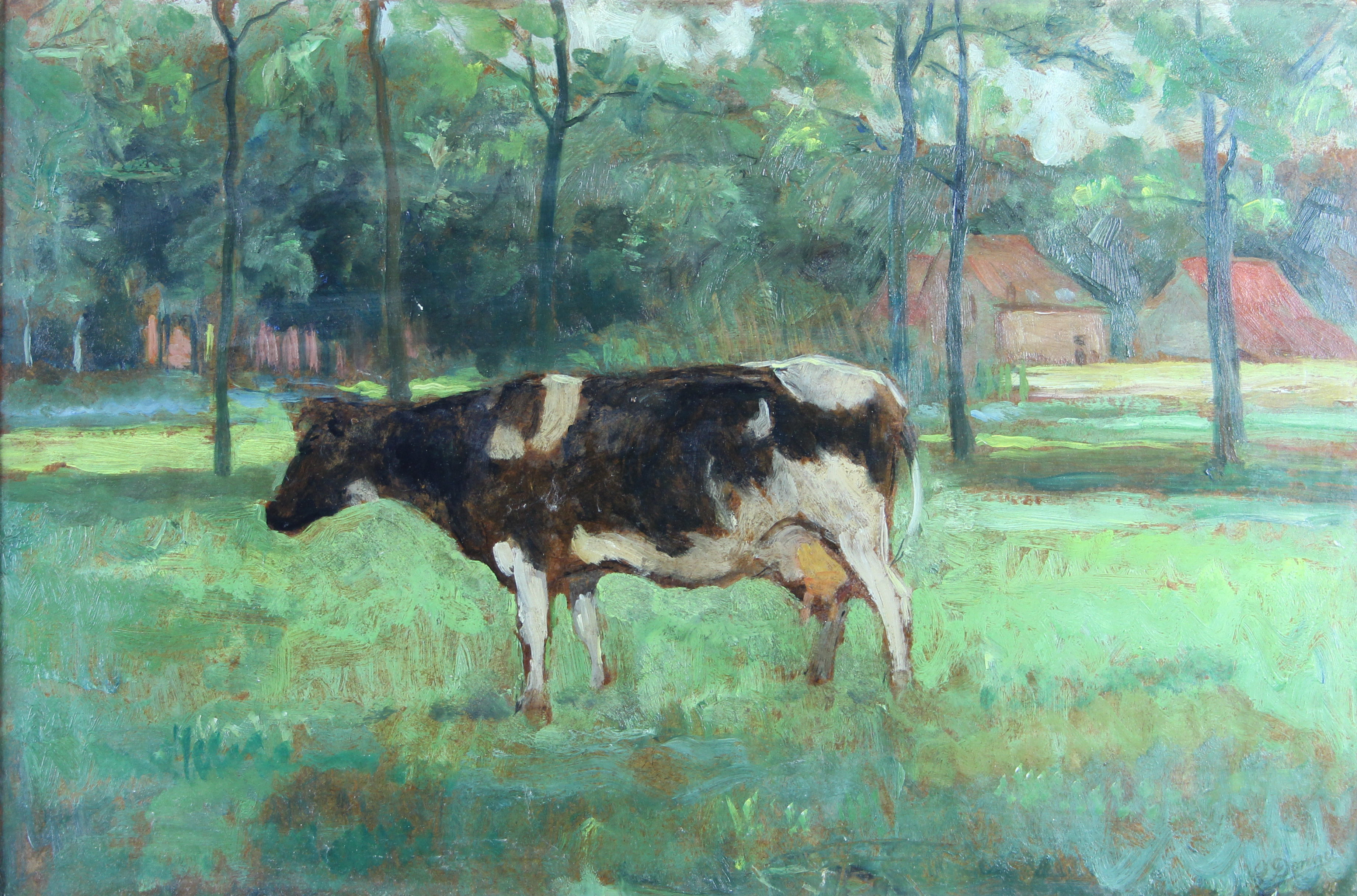 tableau Vache en prairie Donnet Gustave animaux,paysage  huile toile 1re moiti 20e sicle