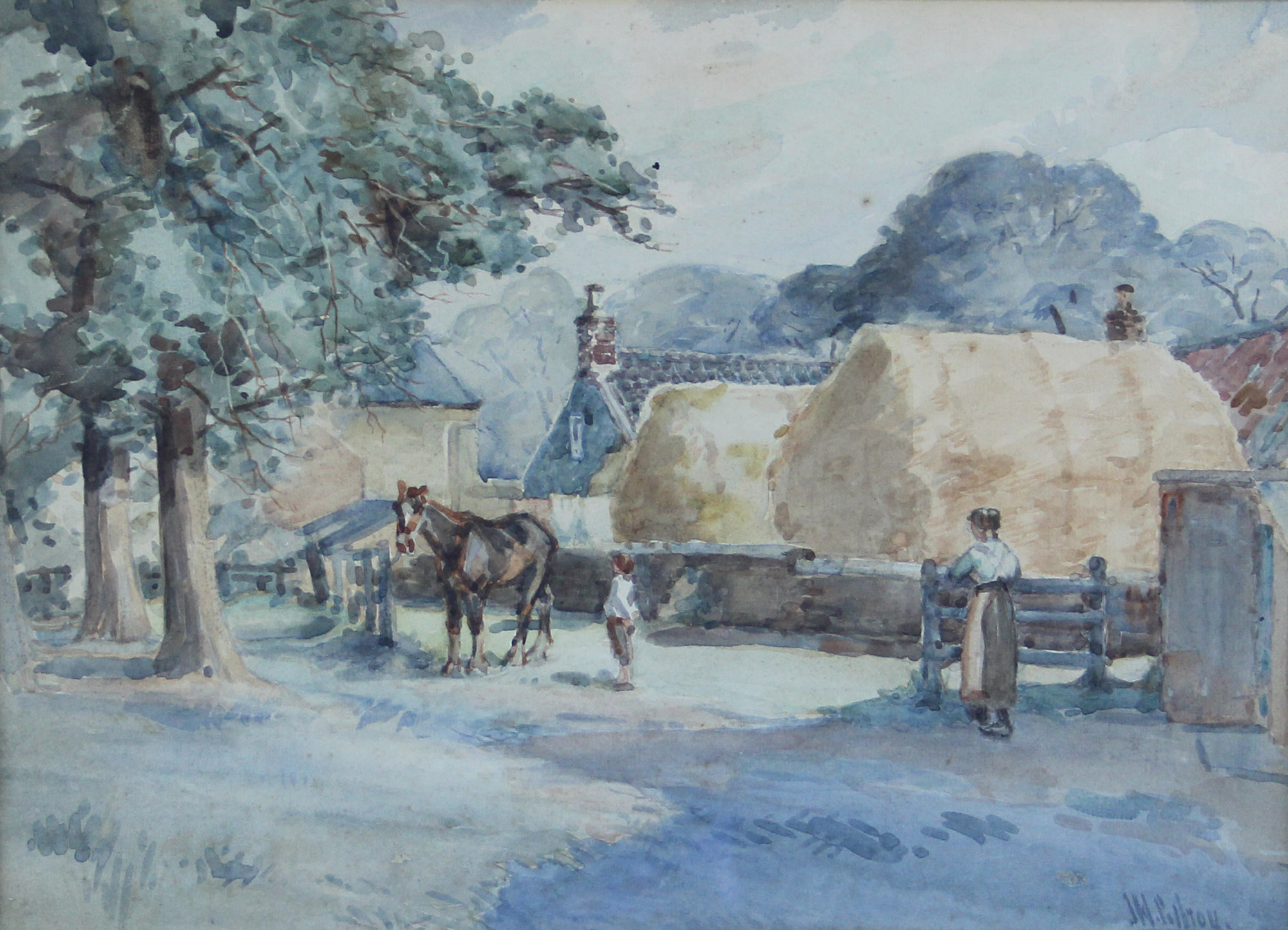 tableau Le repos du cheval   animaux,paysage,scne rurale  aquarelle papier 