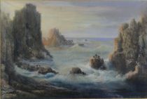 tableau Les manchots Gilbert Pierre Julien animaux,paysage,paysage marin  pastel papier 19e sicle