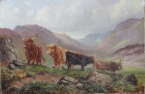 tableau Le troupeau   animaux  huile toile 19e siècle