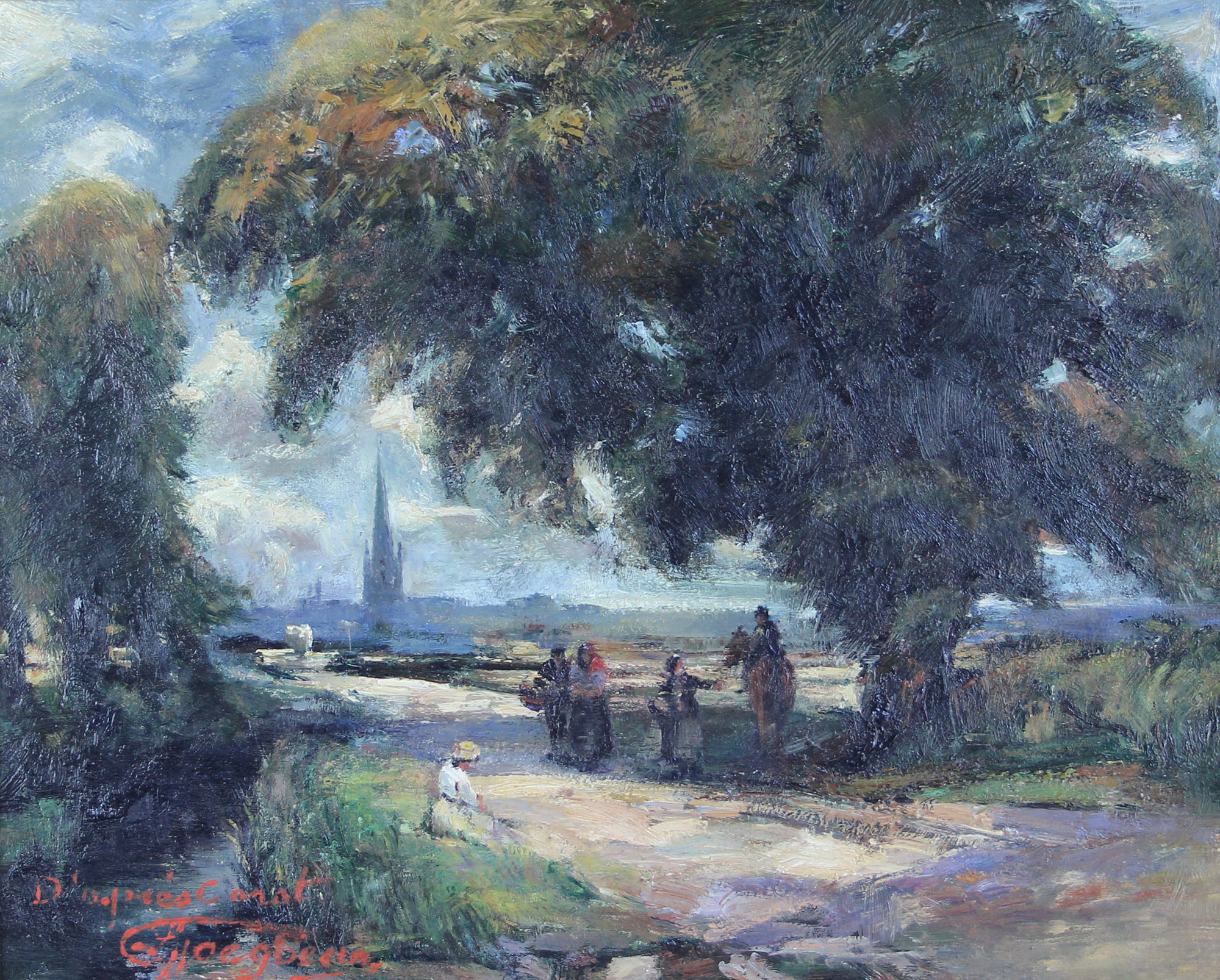 tableau D'aprs Corot   paysage,scne rurale impressionnisme huile isorel 