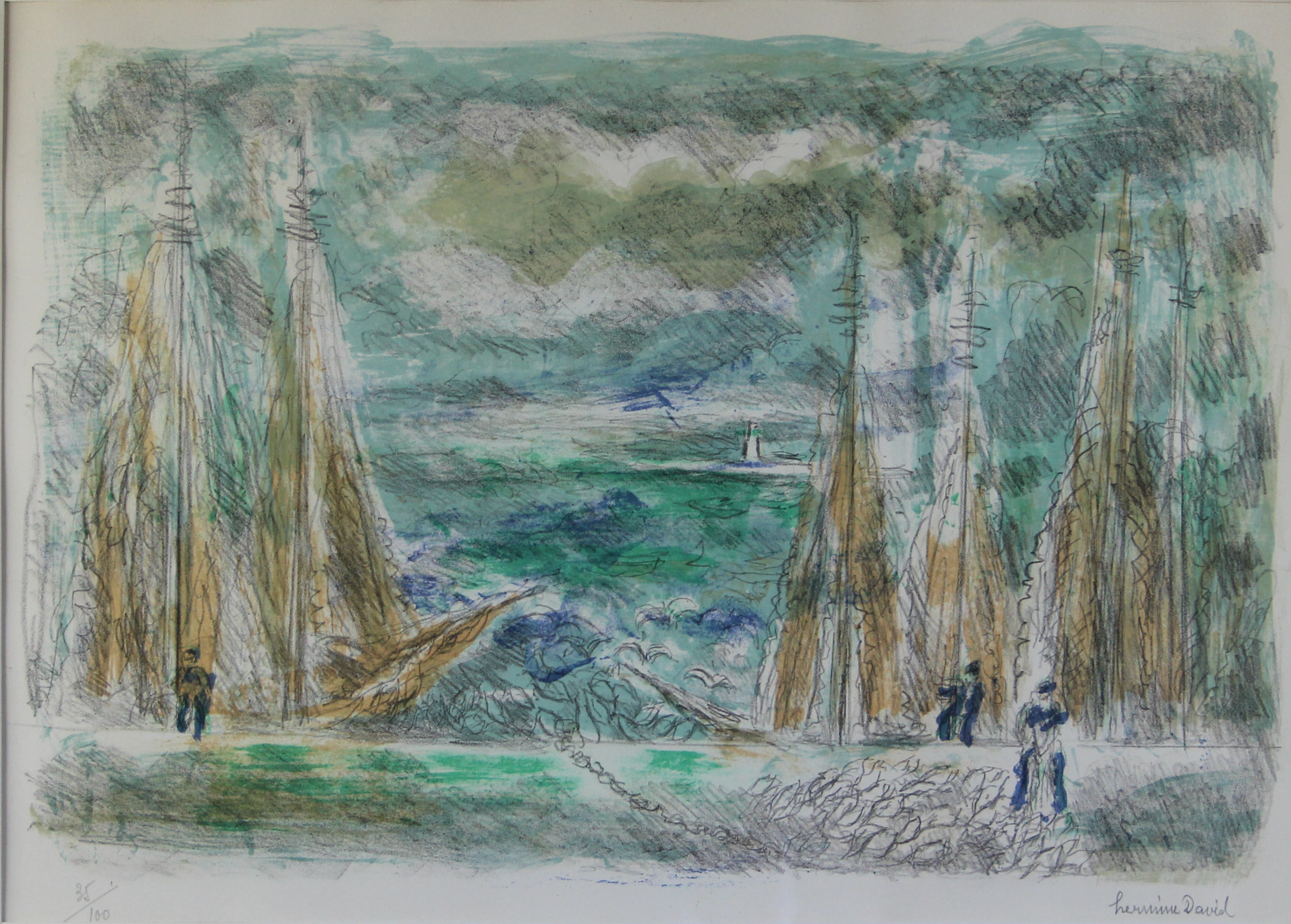 tableau Les Voiliers David Hermine marine,paysage,paysage marin  gravure papier 1re moiti 20e sicle