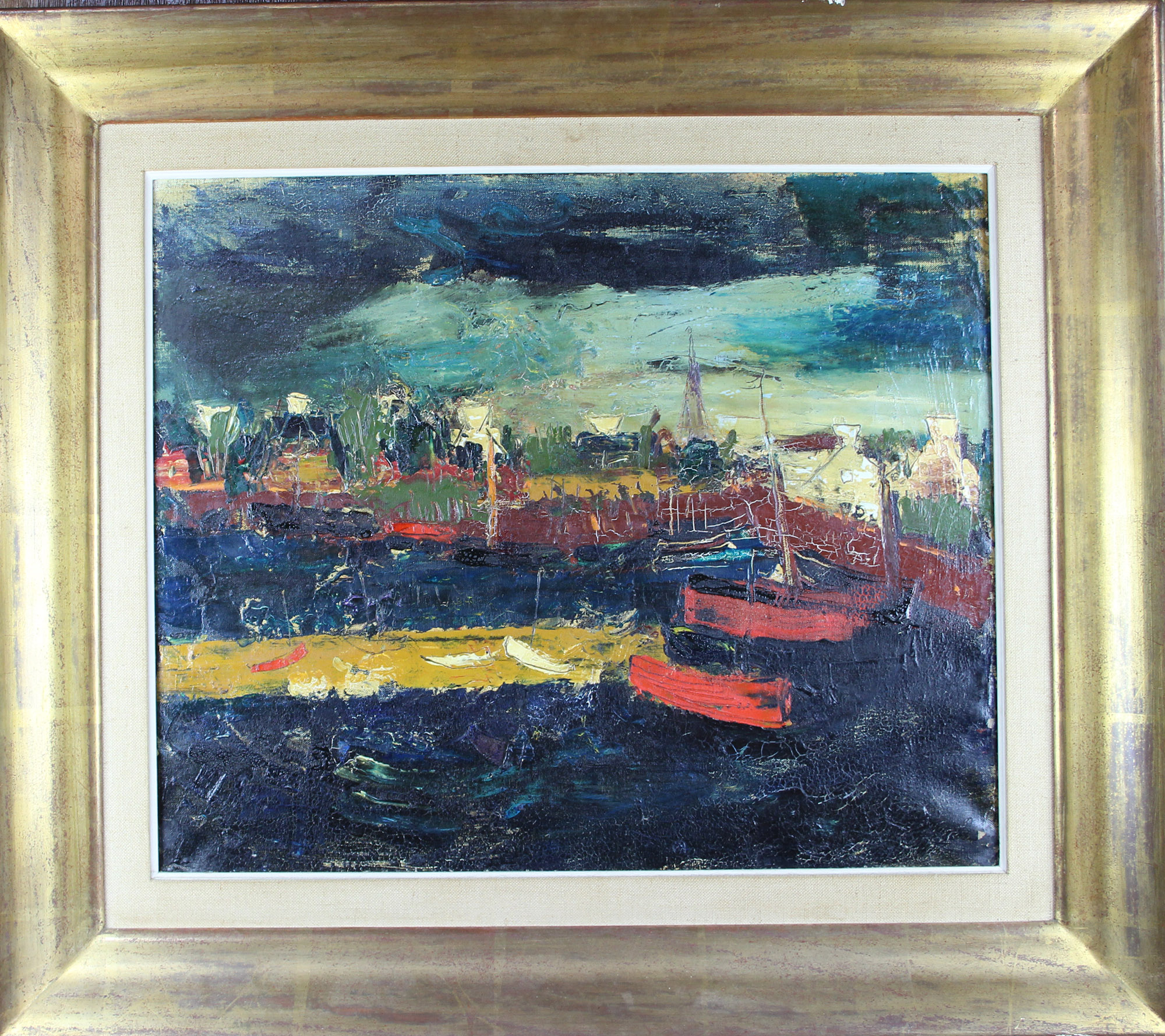 tableau Le meire Anvers Van Steenwegen Gustave marine,ville expressionnisme huile toile 2ime moiti 20e sicle