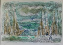 tableau Les Voiliers David Hermine marine,paysage,paysage marin  gravure papier 1ère moitié 20e siècle