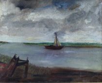 tableau L'escaut De Vries Hubert paysage,paysage marin  huile toile 1ère moitié 20e siècle