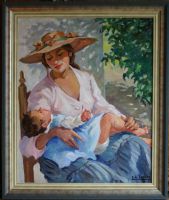 tableau Maternité De Tombay Ellen personnage,scène de genre  huile toile 2ième moitié 20e siècle