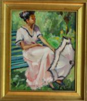 tableau Femme à l'ombrelle De Tombay Ellen personnage  huile toile 2ième moitié 20e siècle