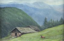 tableau Les alpages Jost E paysage,paysage de montagne  huile toile 