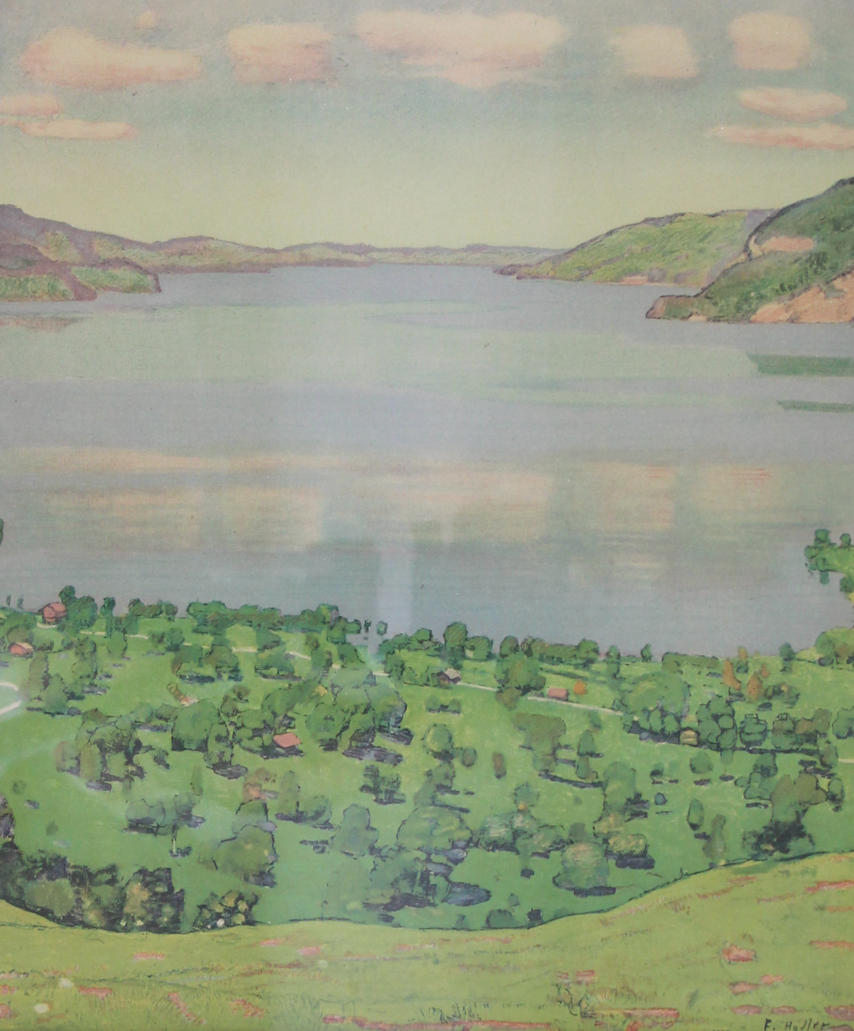 tableau Paysage au Lac Hodler ferdinand paysage,paysage marin,paysage de montagne   papier 1re moiti 20e sicle