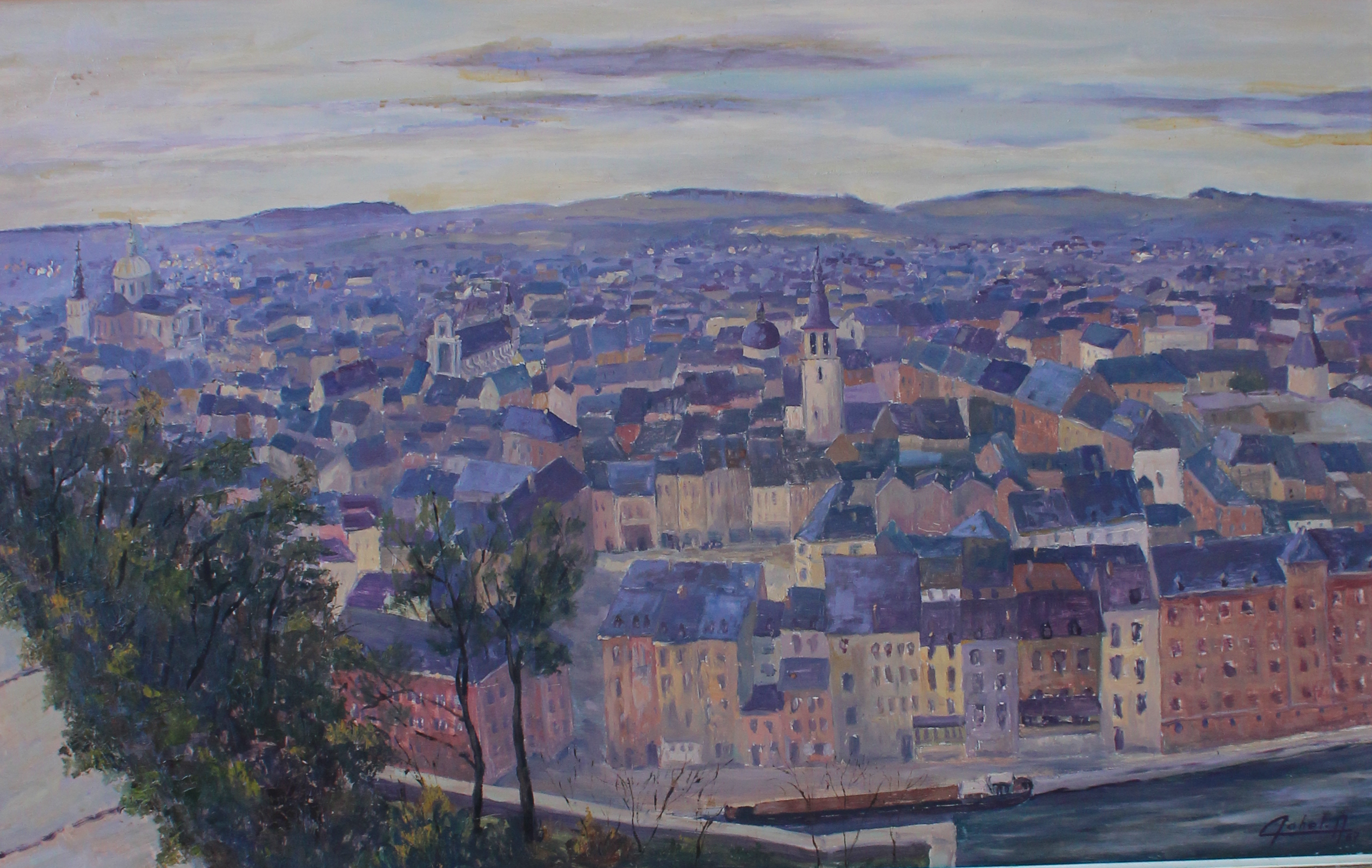 tableau Namur   paysage,ville  huile toile 
