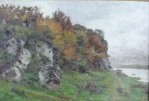 tableau Les falaises Baron  Théodore paysage  huile toile 19e siècle