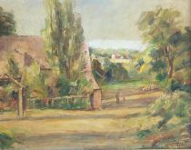 tableau Le vieux moulin de Mazée Dasselborne Lucien paysage,personnage,scène rurale,village  huile isorel 1ère moitié 20e siècle