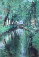tableau Le ruisseau à Grimbergen Betigny Ernest paysage,moulin  huile toile 1ère moitié 20e siècle