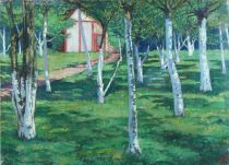 tableau Le verger Huon Armand paysage impressionnisme huile toile 1ère moitié 20e siècle