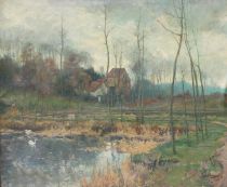 tableau La fret de soigne Huygens Lon paysage impressionnisme huile toile 1re moiti 20e sicle