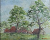 tableau Chaumière   paysage,village  huile toile 1ère moitié 20e siècle