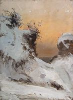 tableau Dunes sous la neige   paysage,paysage marin  huile marouflé 1ère moitié 20e siècle