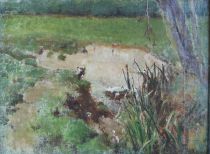 tableau La mare  Mauve Anton paysage  huile marouflé 19e siècle