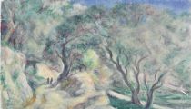 tableau Promenade provençale Mendjiskky Maurice paysage  huile toile 1ère moitié 20e siècle