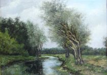 tableau La rivire aux arbres Spronken Willem Gerardus  paysage  huile toile 19e sicle