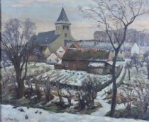 tableau Wezenbeek sous la neige Van Bol Georges paysage  huile toile 2ime moiti 20e sicle