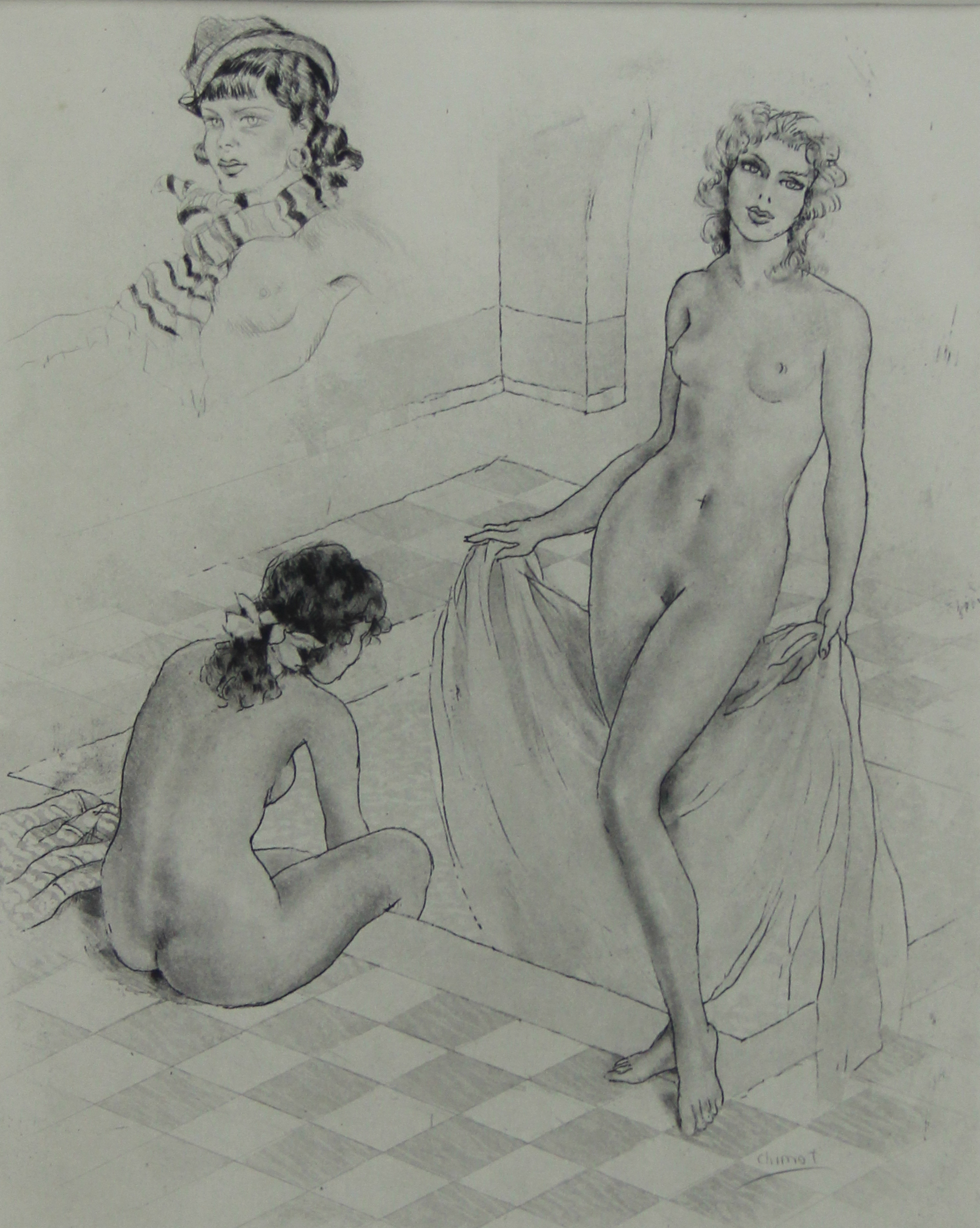 tableau Le bain Chimot Edouard nu,orientaliste,personnage,scne de genre  encre papier 1re moiti 20e sicle