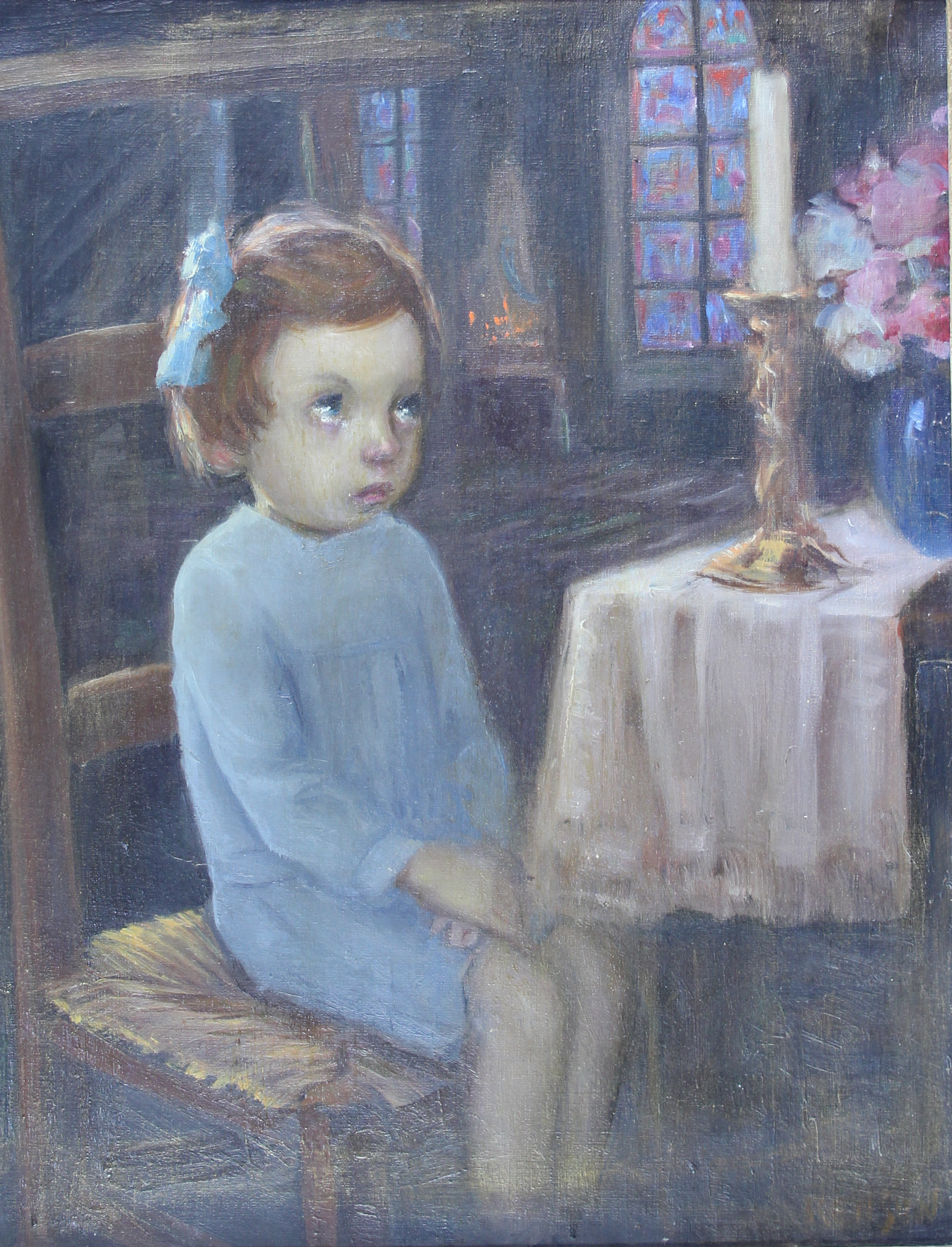 tableau La petite fille   Renson Toussaint personnage,religieux,scne rurale  huile toile 1re moiti 20e sicle