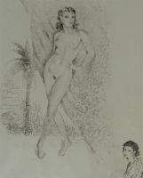 tableau La femme au palmier Chimot Edouard nu,orientaliste,personnage  encre papier 1ère moitié 20e siècle