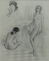 tableau Le bain Chimot Edouard nu,orientaliste,personnage,scène de genre  encre papier 1ère moitié 20e siècle
