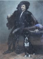 tableau Bruant Aristide Gautier A animaux,personnage,portrait  pastel papier 1re moiti 20e sicle