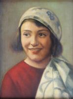 tableau Fille au foulard   personnage,portrait  huile carton 1ère moitié 20e siècle