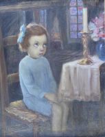 tableau La petite fille   Renson Toussaint personnage,religieux,scène rurale  huile toile 1ère moitié 20e siècle