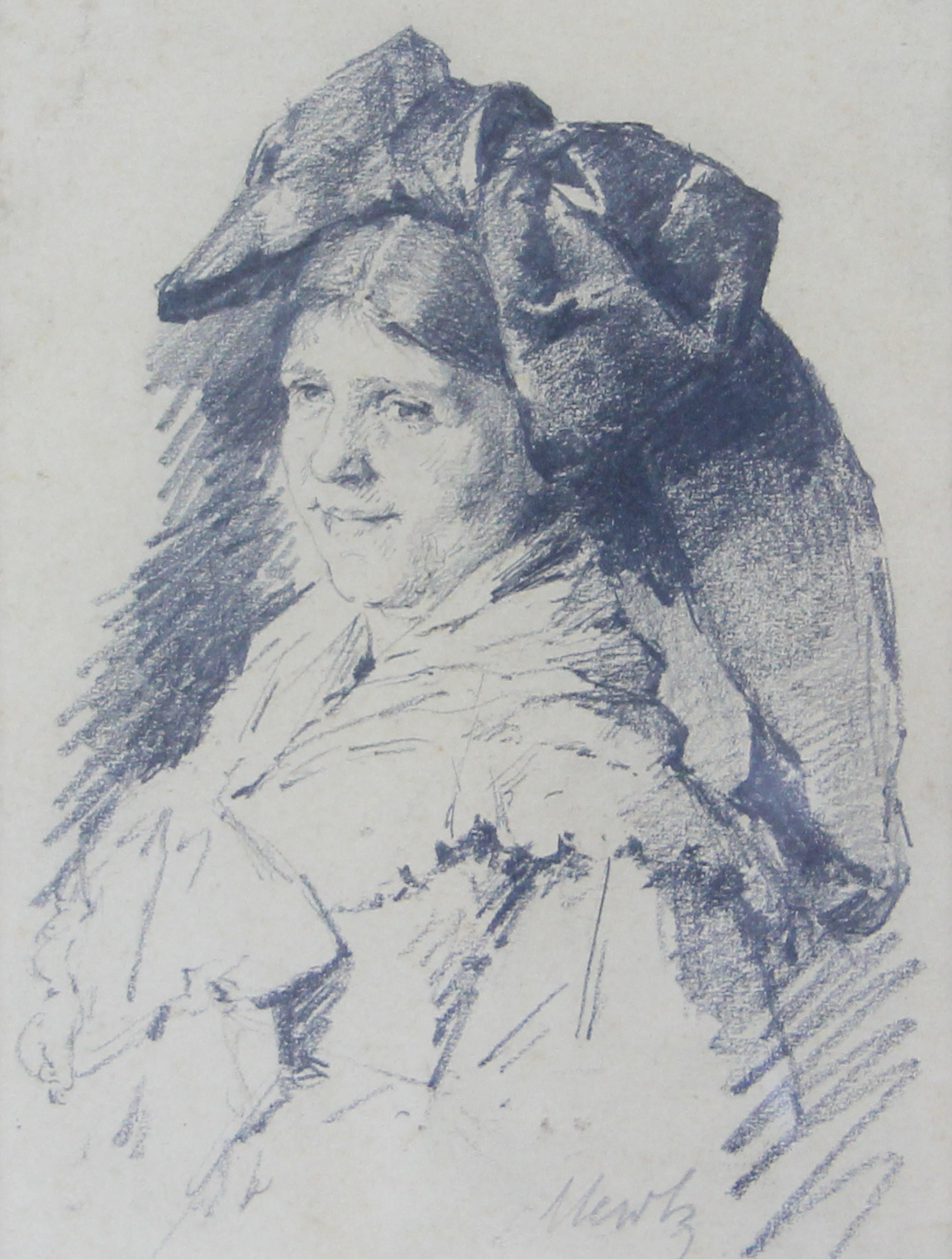 tableau Femme  la coiffe Mertz Jean-Baptiste portrait  crayon papier 19e sicle