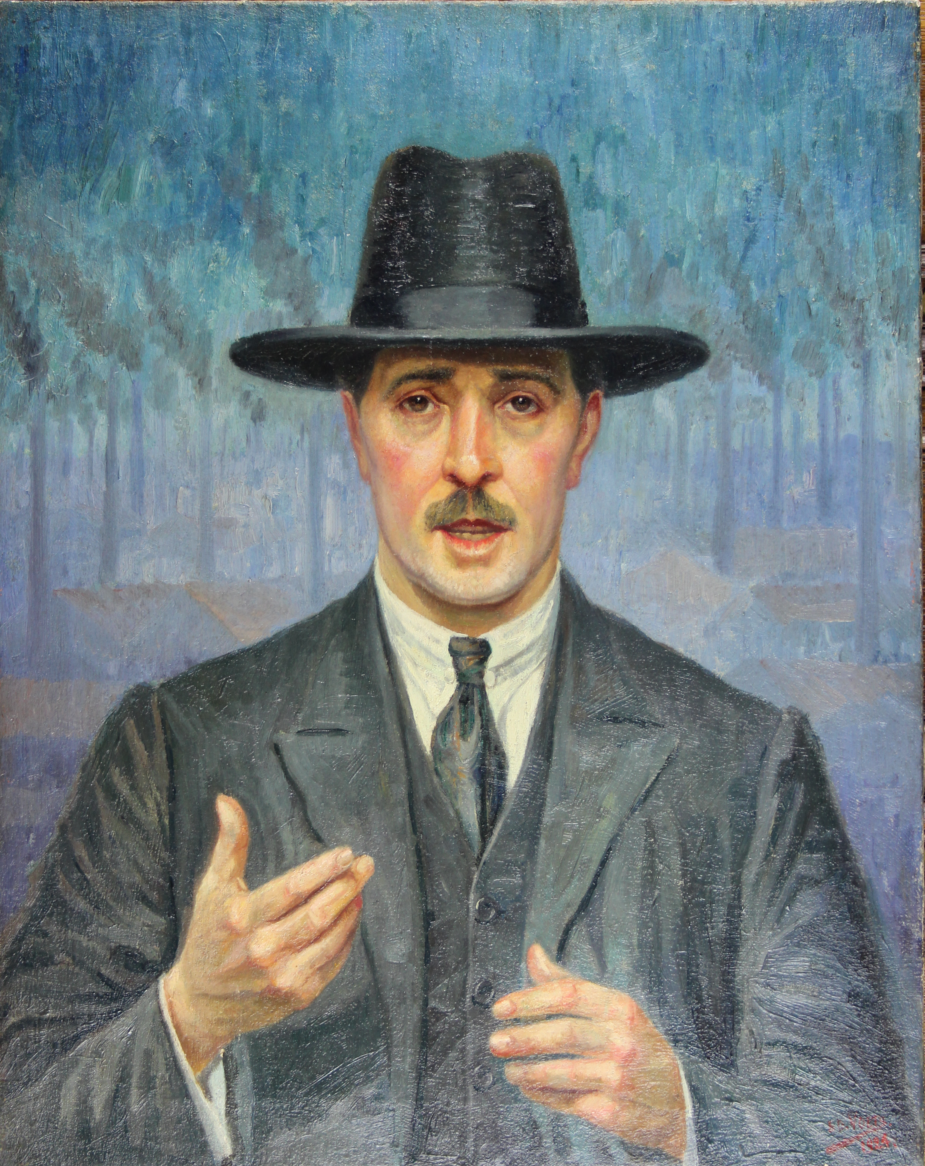 tableau L'homme au chapeau Voets Edouard personnage,portrait  huile toile 1re moiti 20e sicle