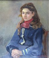 tableau Jeune fille Debuchy Géo portrait impressionnisme huile carton 1ère moitié 20e siècle