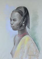 tableau Femme Africaine Heudebert Raymonde portrait,africaniste  pastel papier 
