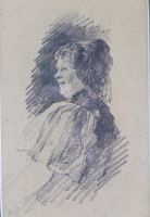 tableau Le sourire Mertz Jean-Baptiste portrait  crayon papier 19e sicle