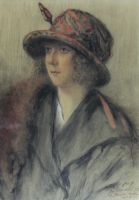 tableau L'lgante Van der Poorten  personnage,portrait impressionnisme pastel papier 1re moiti 20e sicle