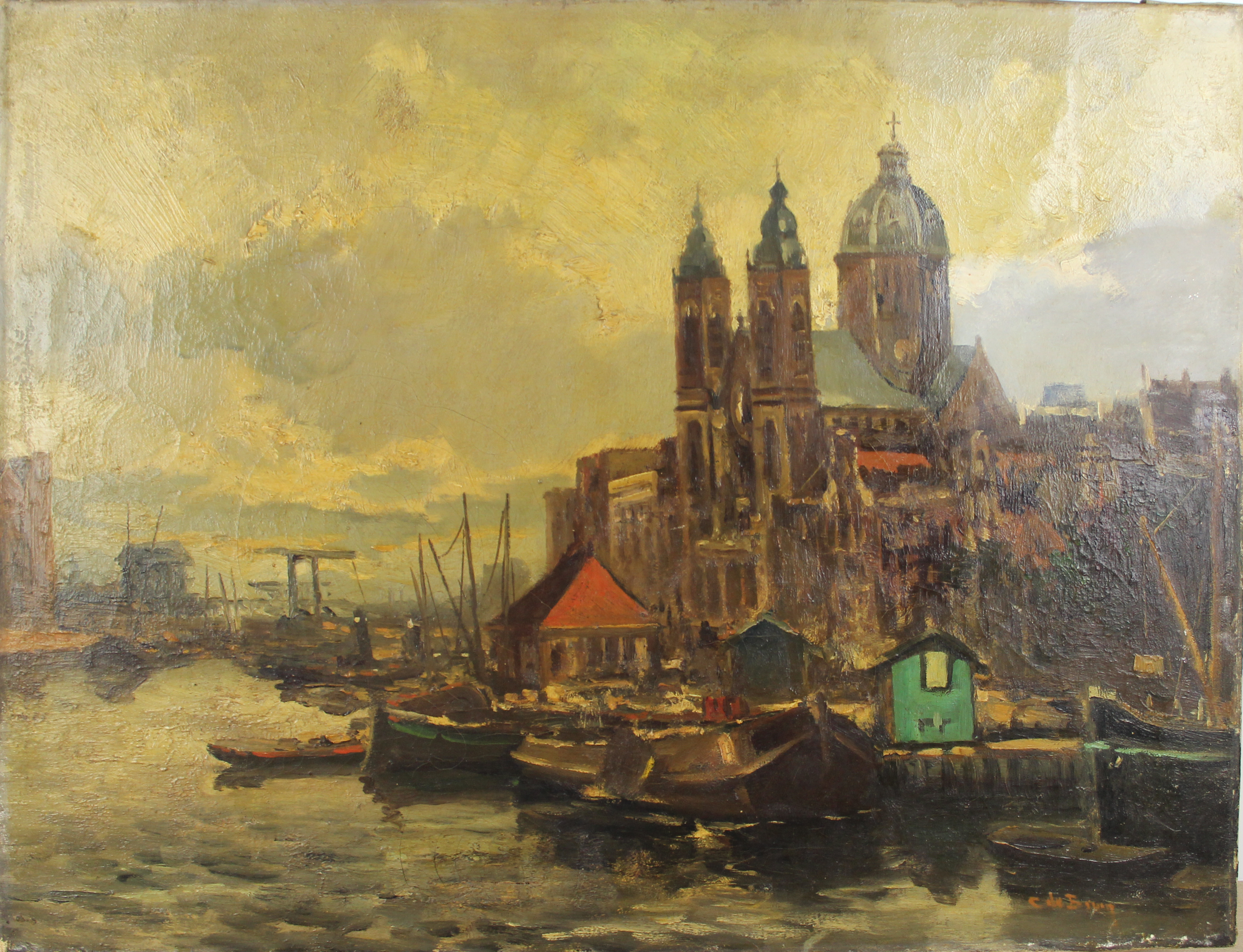 tableau  Gezicht op de Nicolaaskerk, Amsterdam  De Bruin Cornelis  marine,ville  huile toile 1re moiti 20e sicle